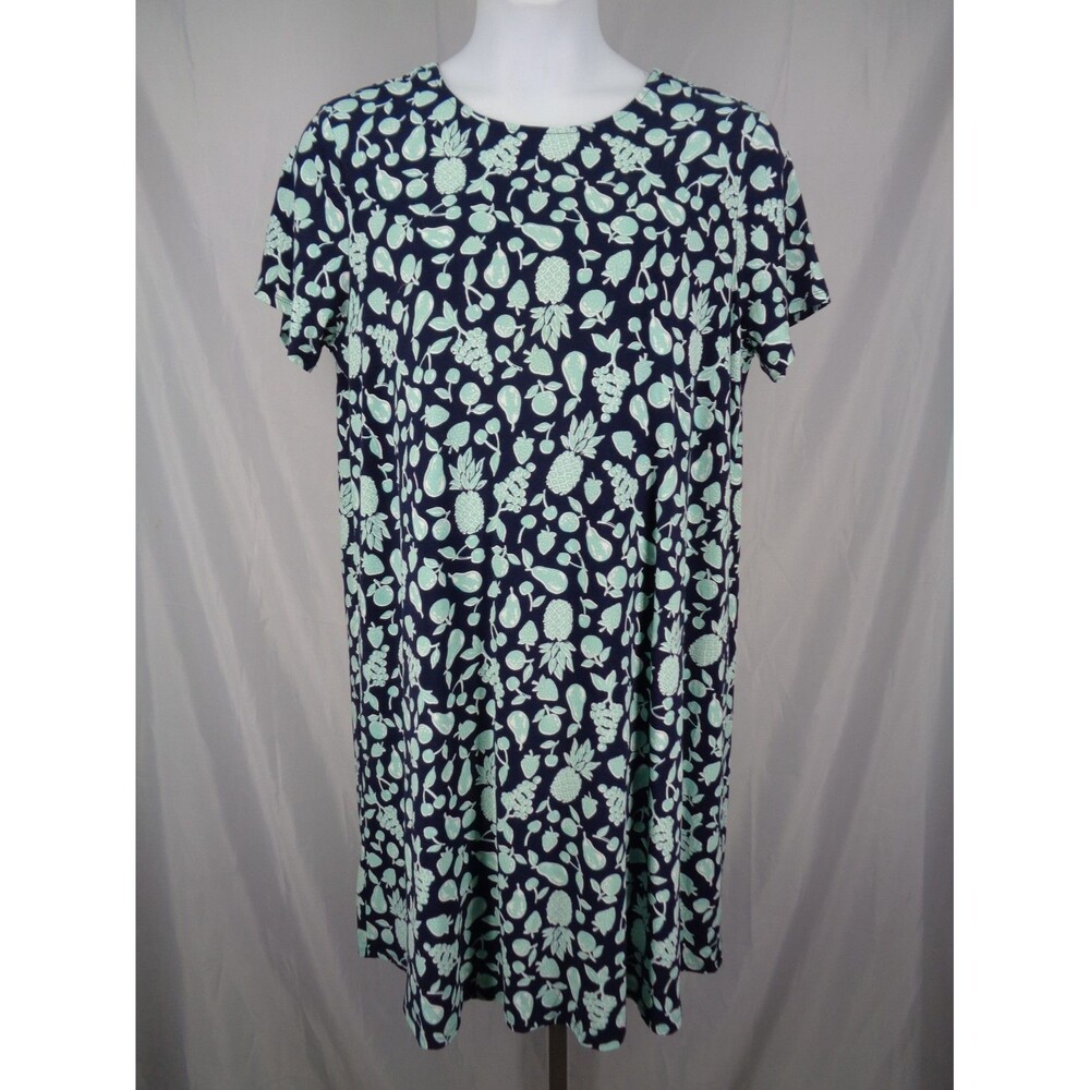 J Jill Wearever Collection Fruit Print Jersey Knit Swing Shift Dress Size XL